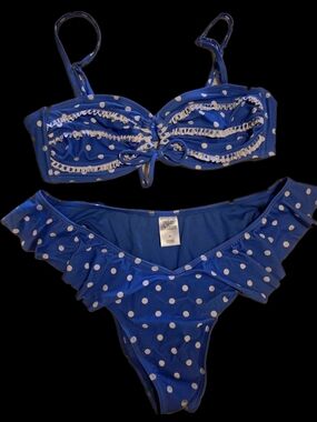 wild fable Blue and White Polka Dot Ruffle Bikini
